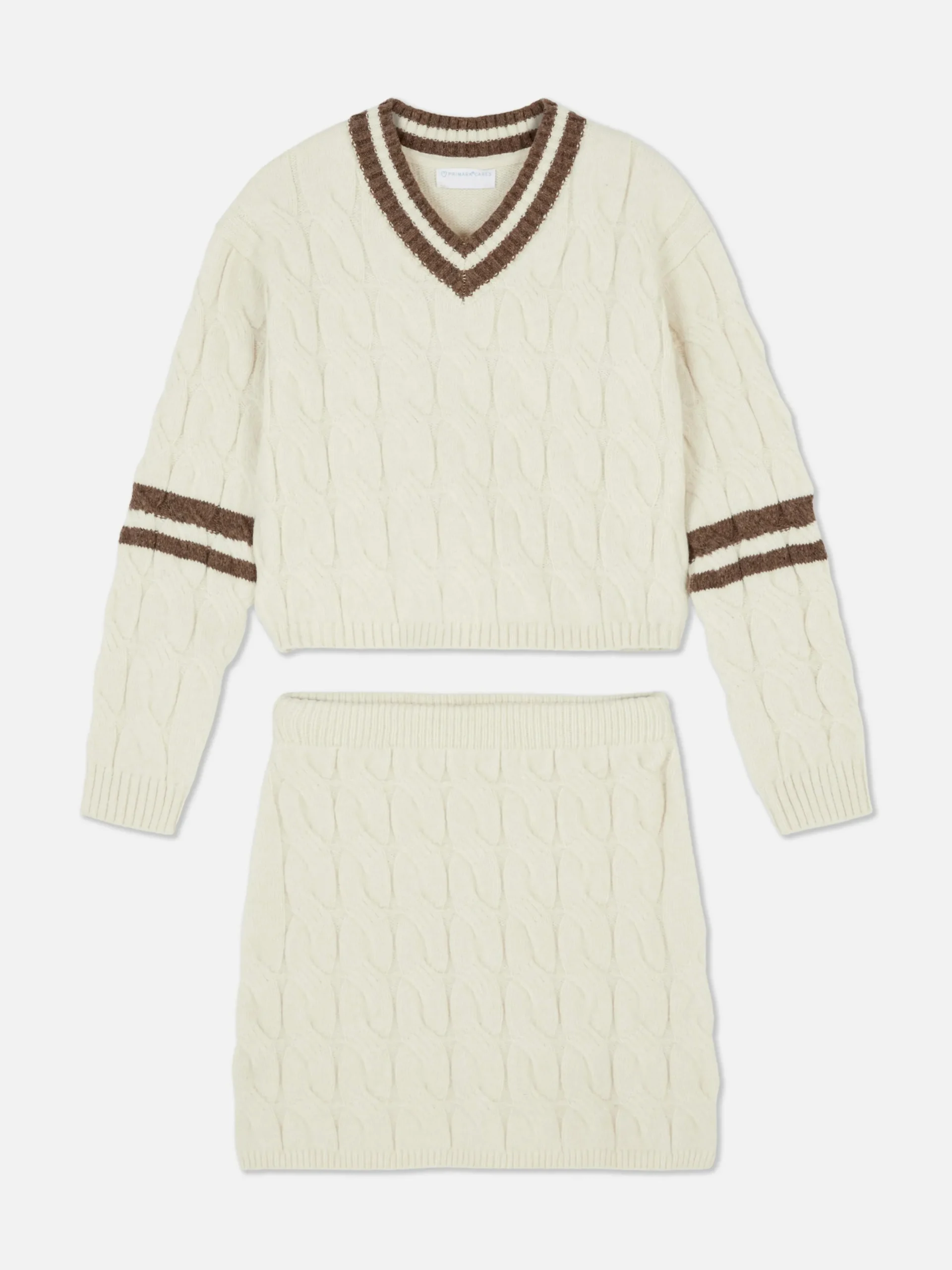 Ensembles Et Tenues|Primark Ensemble Coordonné Pull Et Jupe En Maille Torsadée Écru