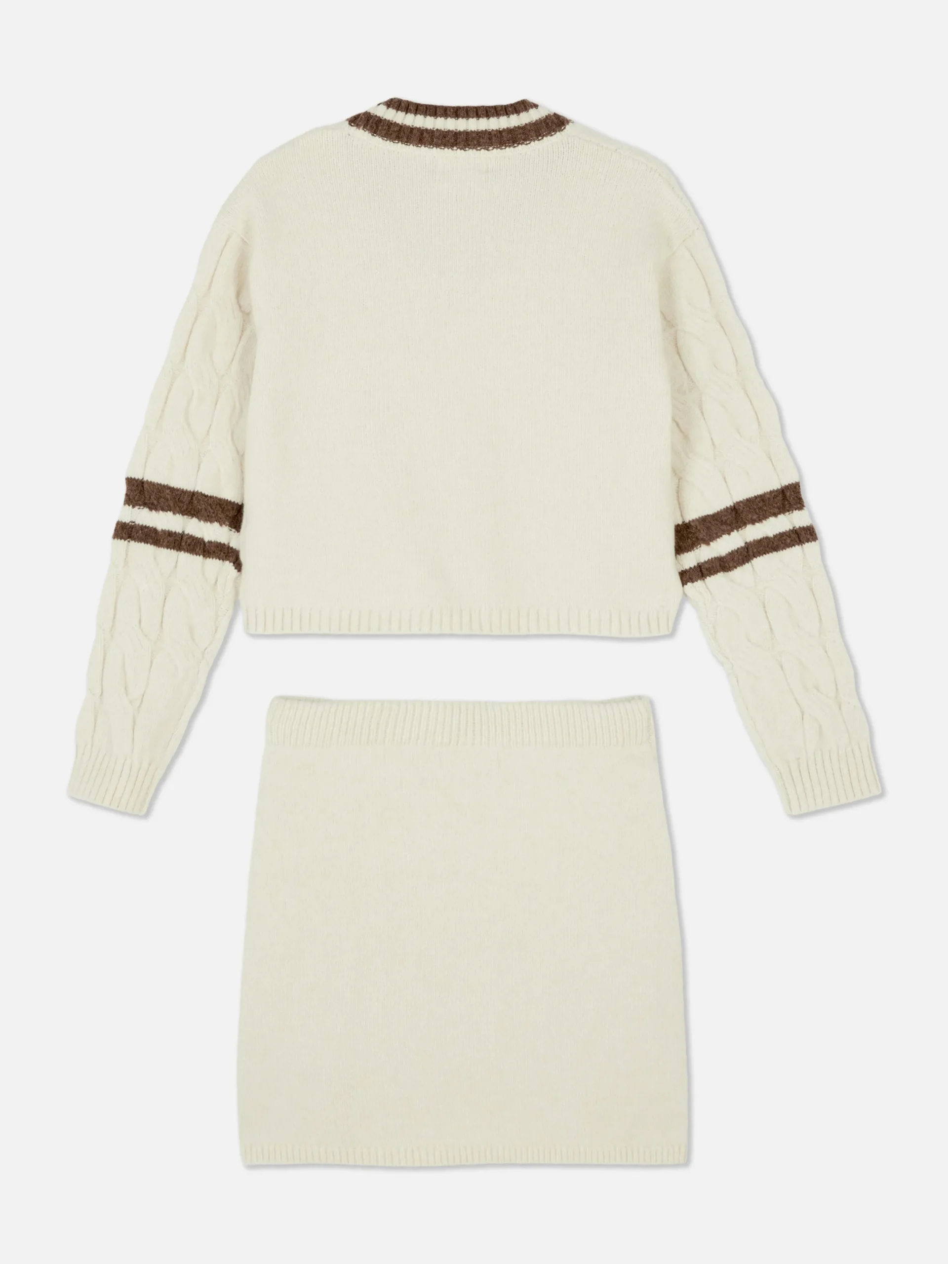 Ensembles Et Tenues|Primark Ensemble Coordonné Pull Et Jupe En Maille Torsadée Écru
