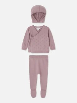 Ensembles Et Tenues|Primark Ensemble Gilet, Legging Et Casquette En Maille Aubergine