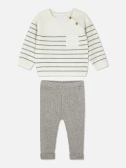 Ensembles Et Tenues|Primark Ensemble Pull En Maille Et Legging à Rayures Gris chiné