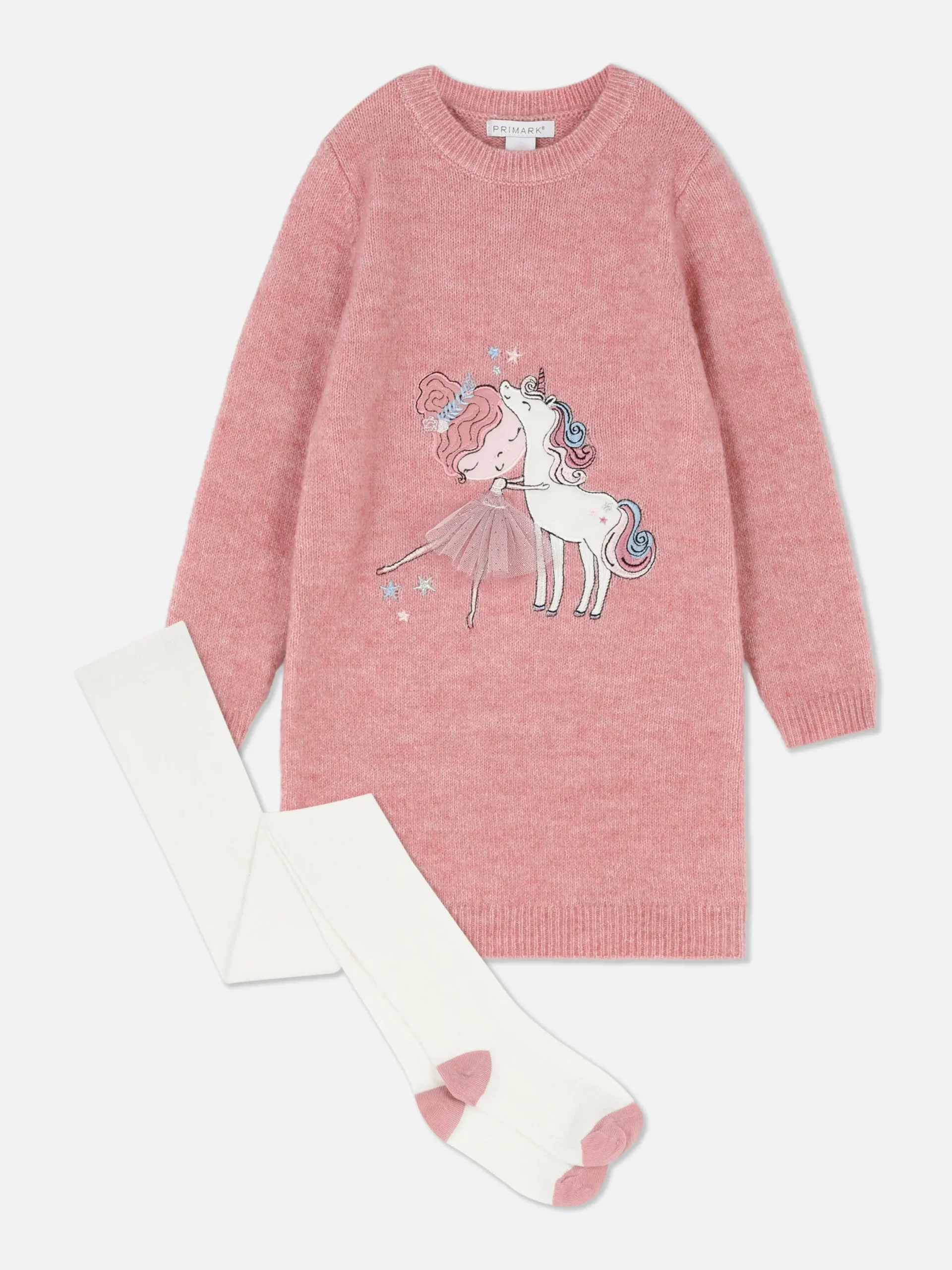 Robes|Primark Ensemble Robe-pull Et Collants à Motif Ballerine Rose foncé