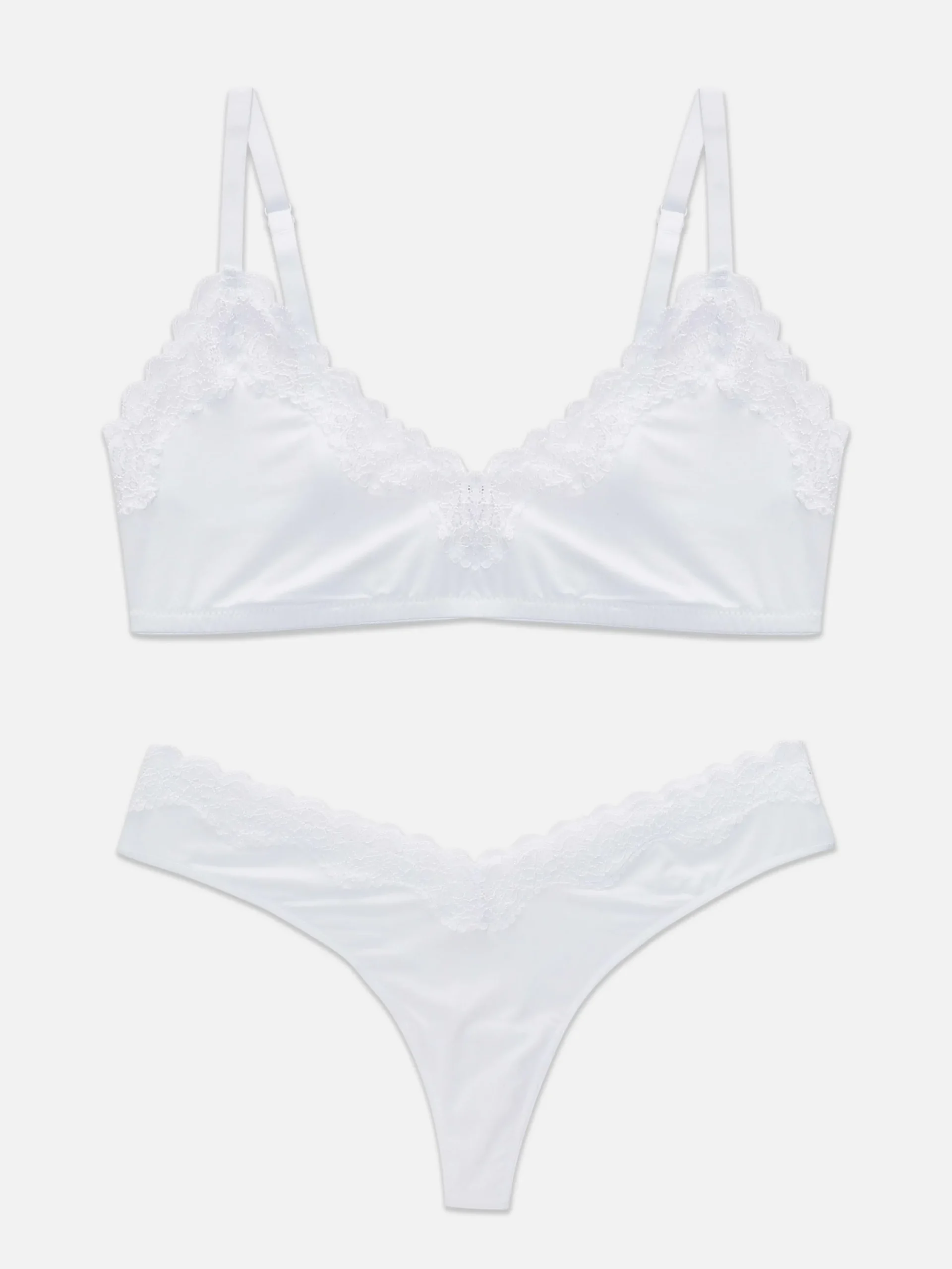 Ensembles Lingerie|Primark Ensemble Soutien-gorge Non Rembourré Et String à Liseré En Dentelle Blanc