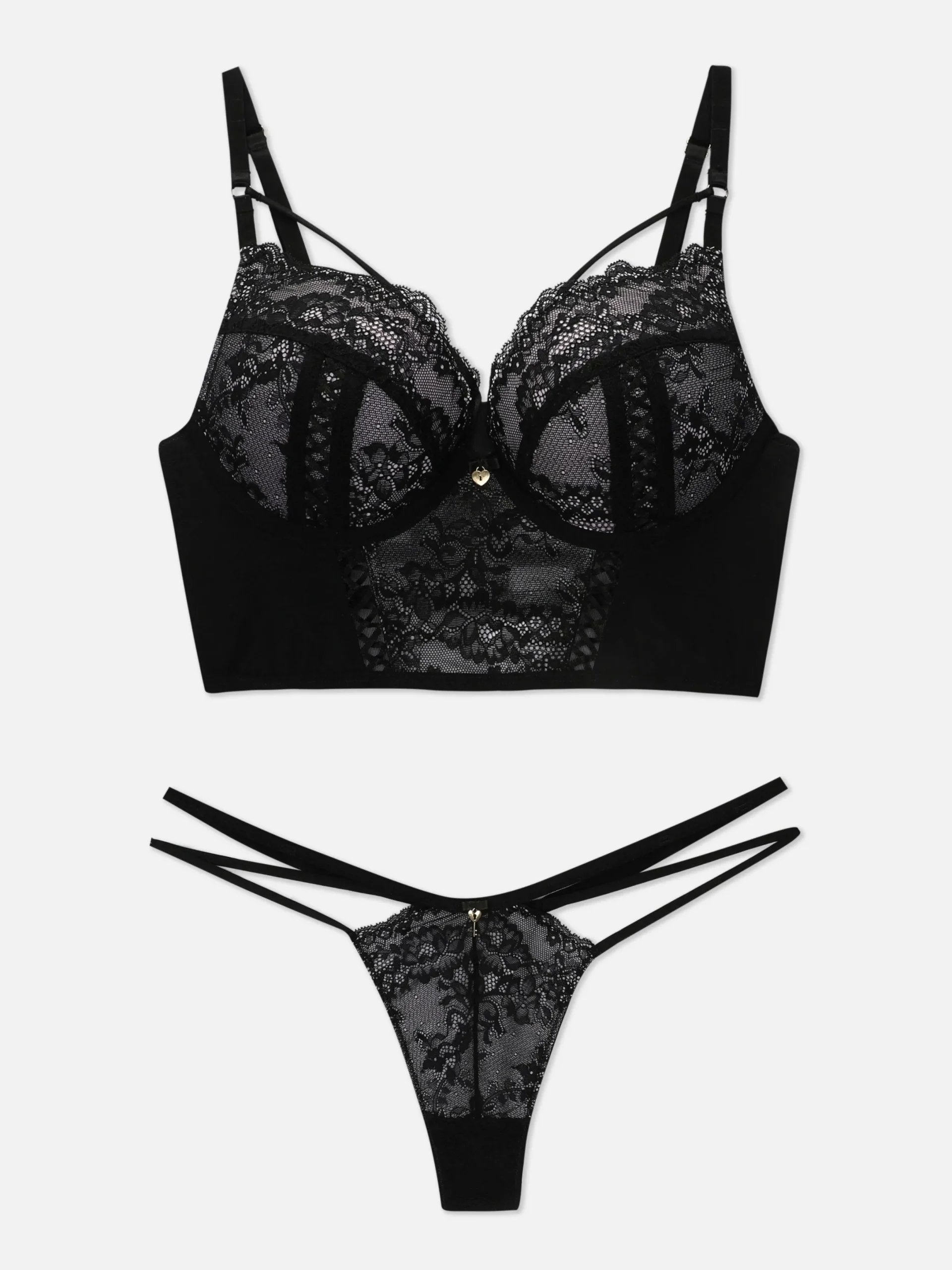 Ensembles Lingerie|Primark Ensemble Soutien-gorge Push-up Long Et String Noir