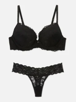 Ensembles Lingerie|Primark Ensemble Soutien-gorge Push-up Et String Dentelle Noir