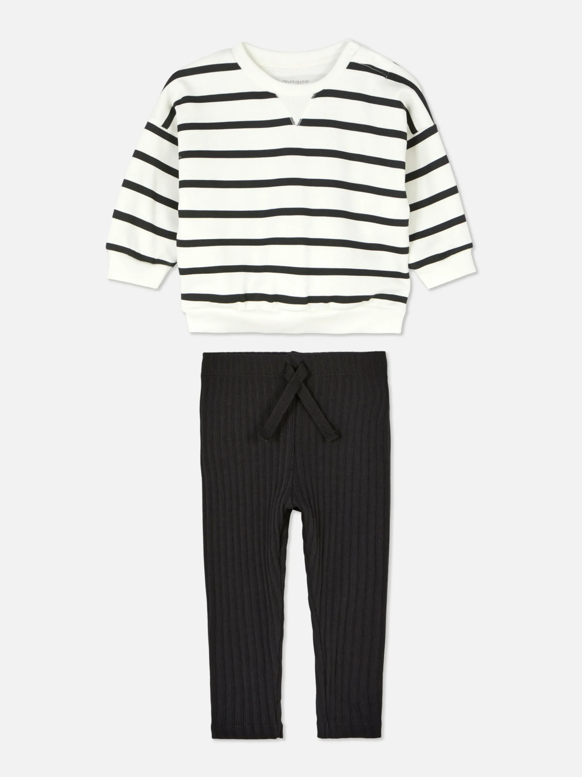 Ensembles Et Tenues|Primark Ensemble Sweat-shirt à Rayures Et Legging Côtelé Noir