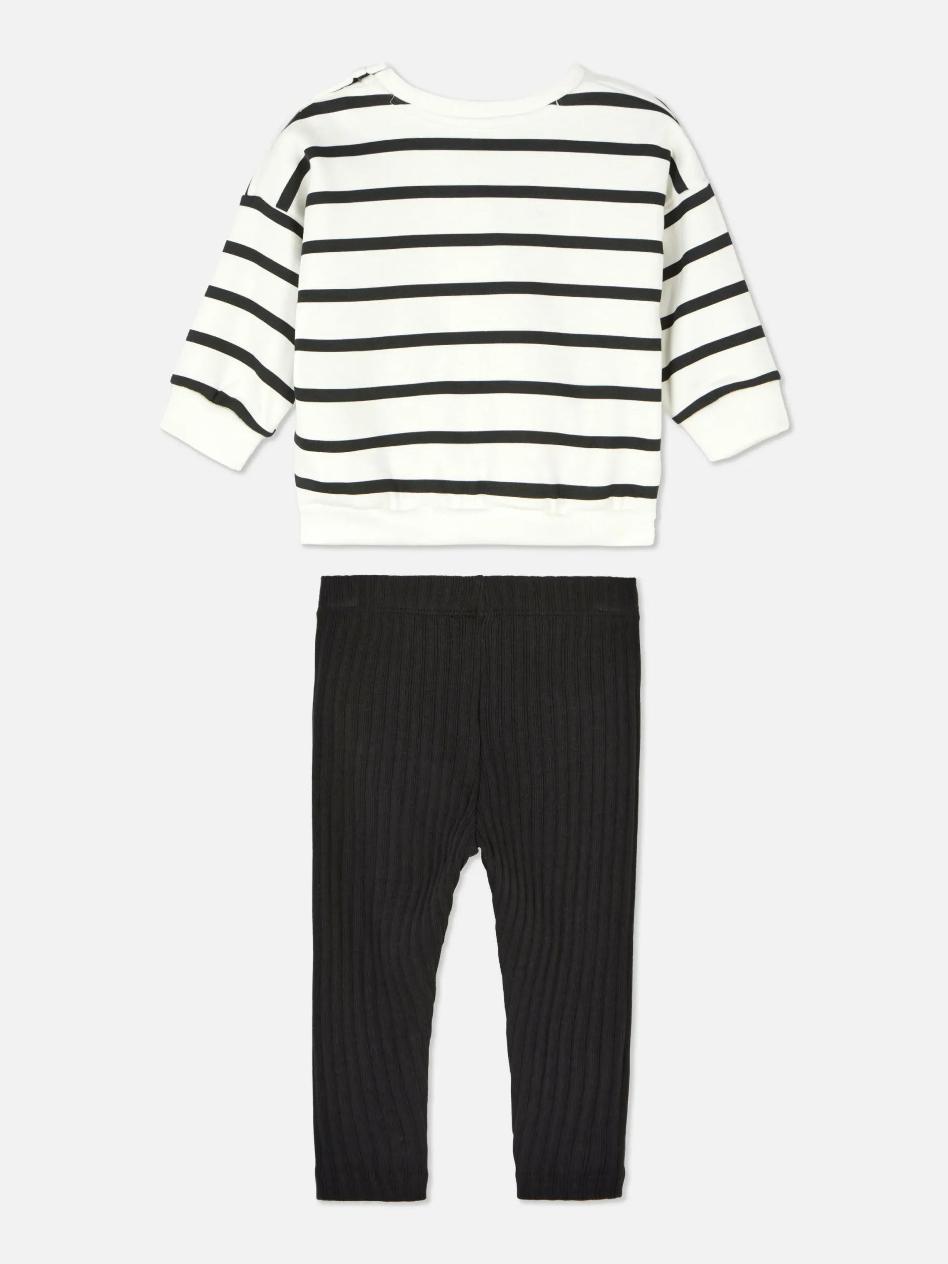 Ensembles Et Tenues|Primark Ensemble Sweat-shirt à Rayures Et Legging Côtelé Noir
