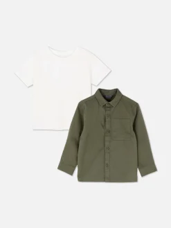 Hauts Et T-Shirts|Primark Ensemble T-shirt Et Chemise à Manches Longues Kaki