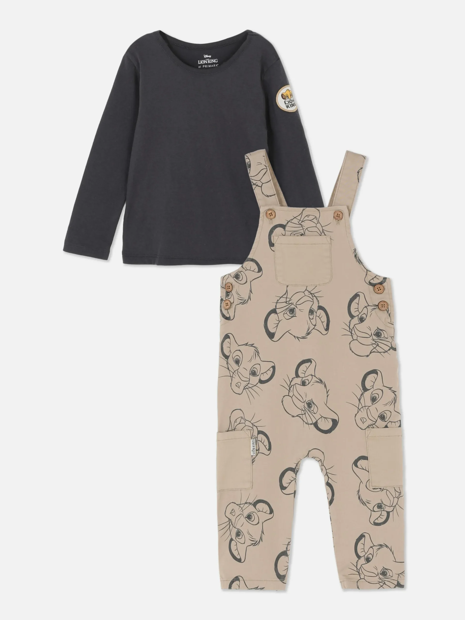Ensembles Et Tenues|Primark Ensemble T-shirt Et Salopette Disney Le Roi Lion Grège