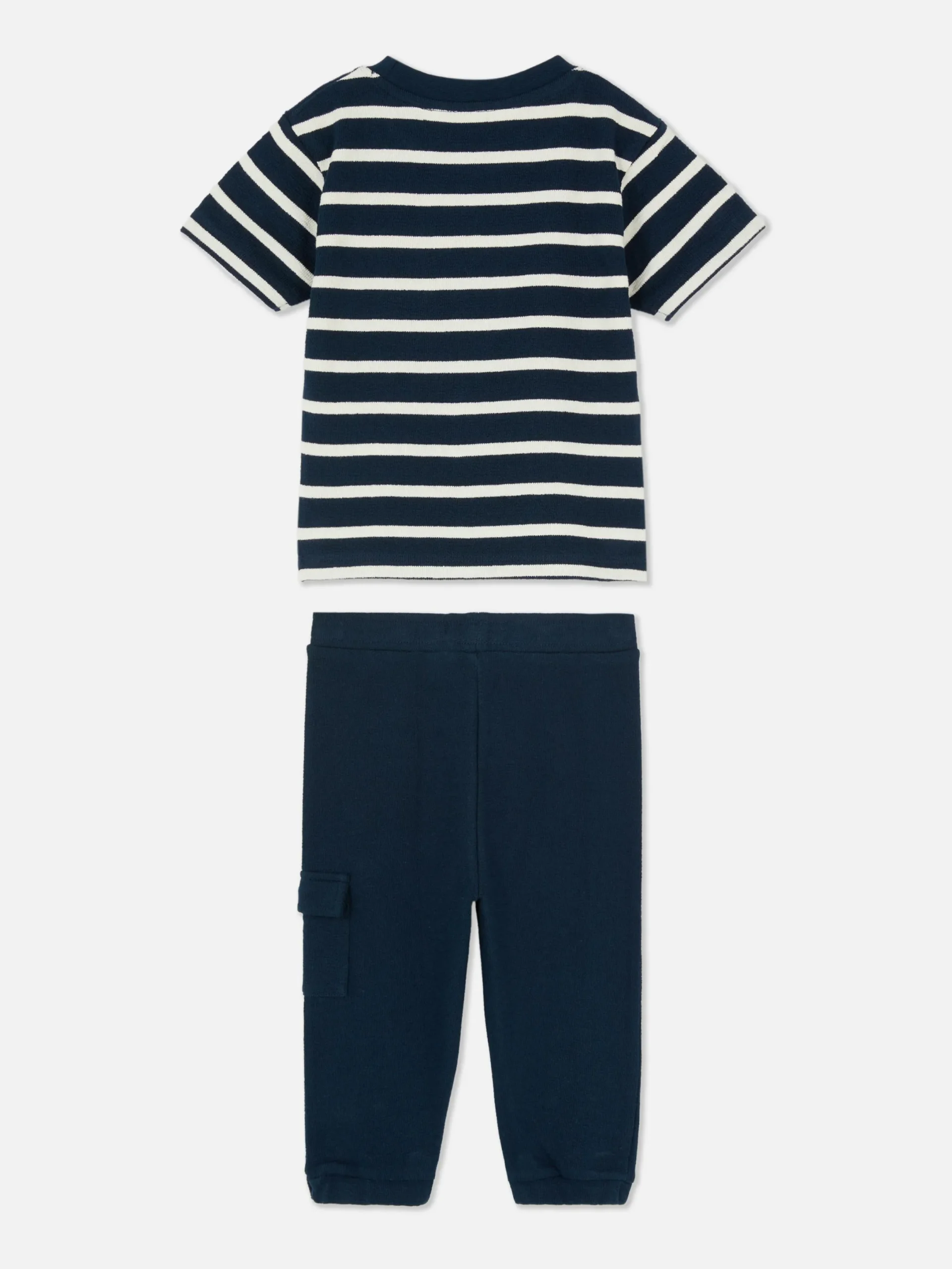 Ensembles Et Tenues|Primark Ensemble T-shirt Rayé Et Bas De Jogging à Revers Bleu marine