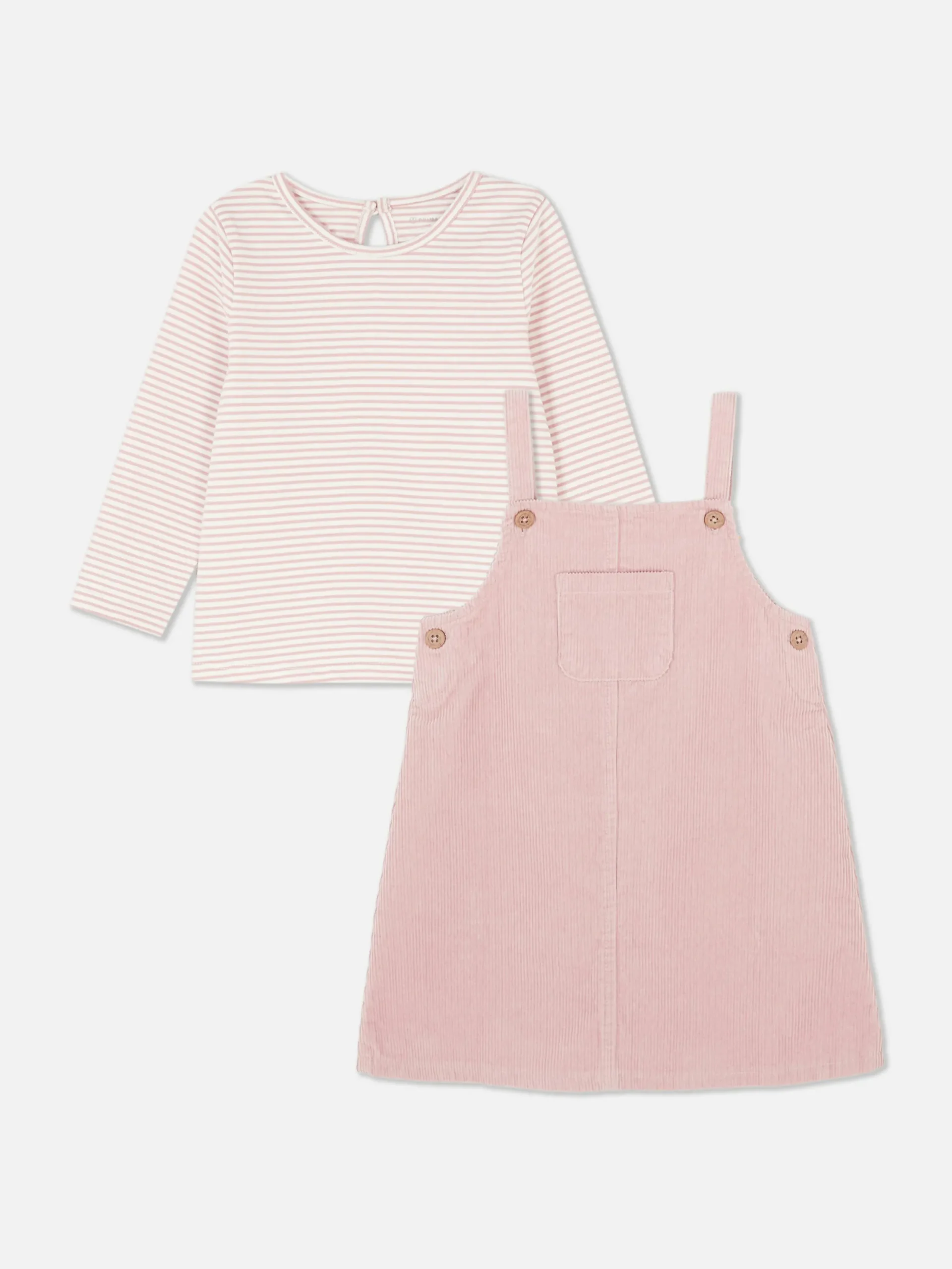 Ensembles Et Tenues|Primark Ensemble T-shirt Rayé Et Robe Chasuble En Velours Rose