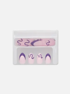 Faux Ongles|Primark Faux Ongles Brillants à Motif Tourbillon En Amande PS... Lilas
