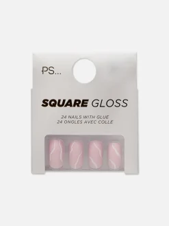 Faux Ongles|Primark Faux Ongles Carrés Brillants Tourbillon PS... Blanc