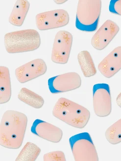 Faux Ongles|Primark Faux Ongles Pointus Et Glossy à Paillettes PS... Bleu