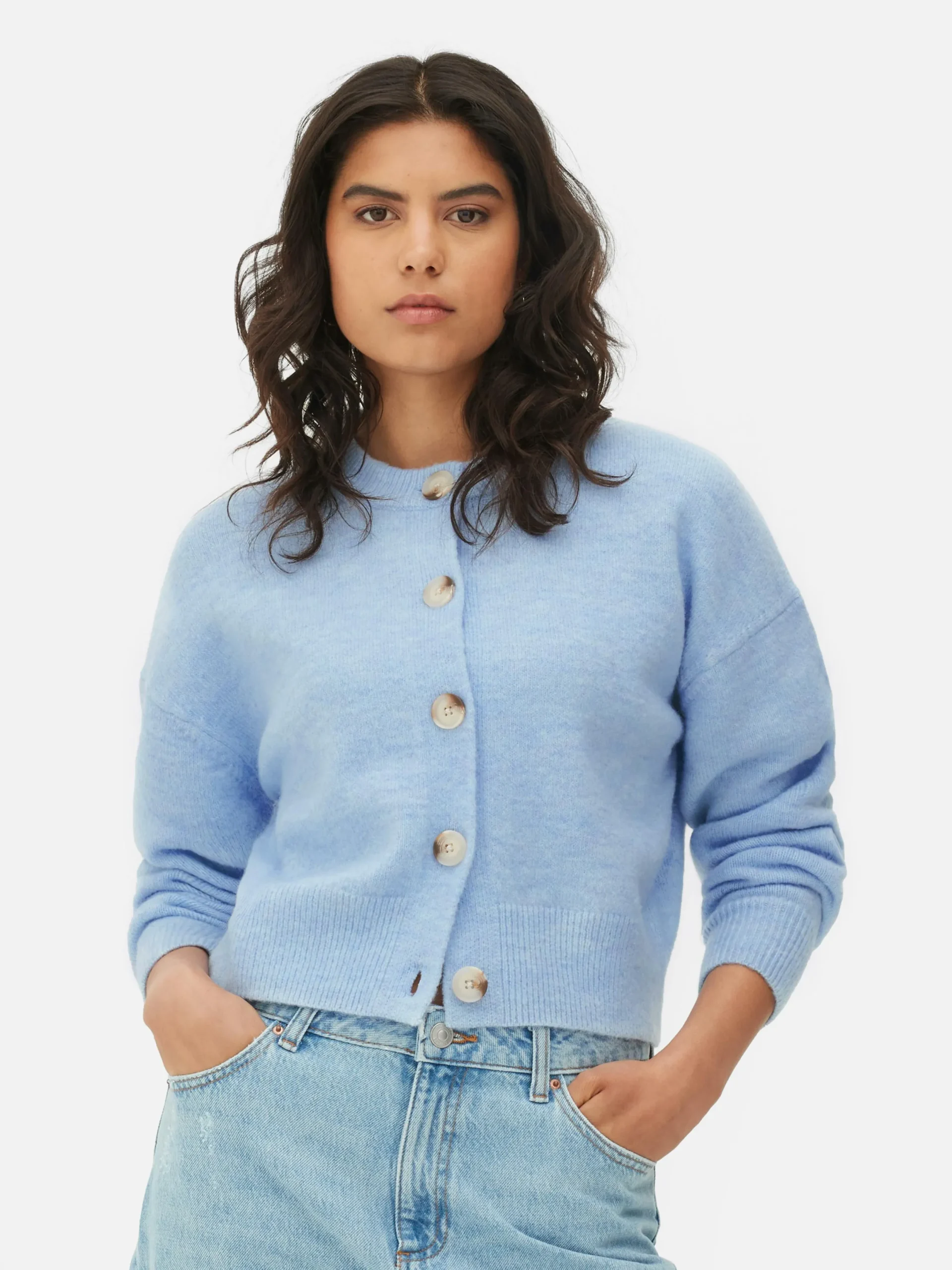 Pulls Et Gilets|Primark Gilet Boutonné à Col Ras-du-cou Bleu clair