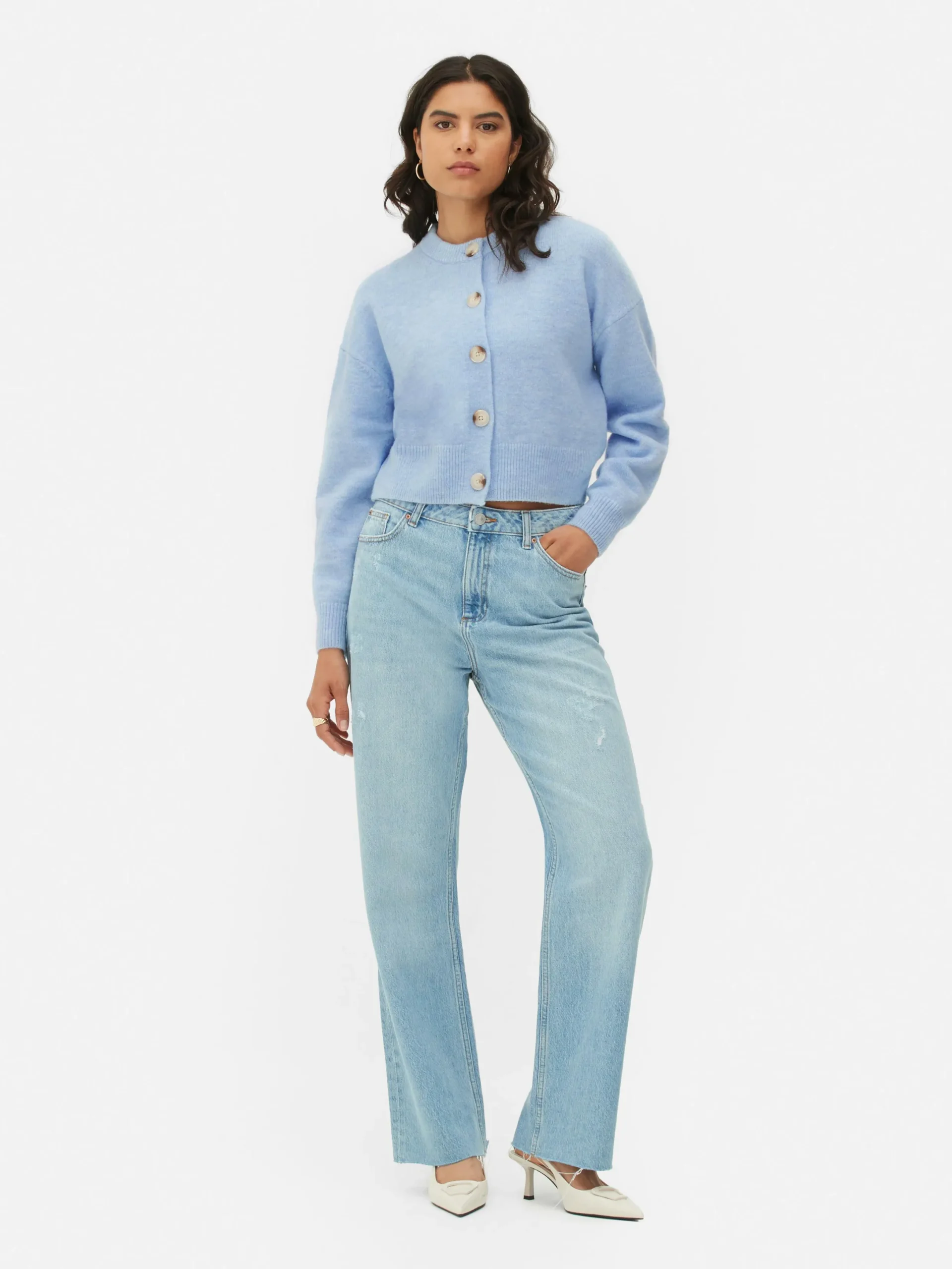 Pulls Et Gilets|Primark Gilet Boutonné à Col Ras-du-cou Bleu clair