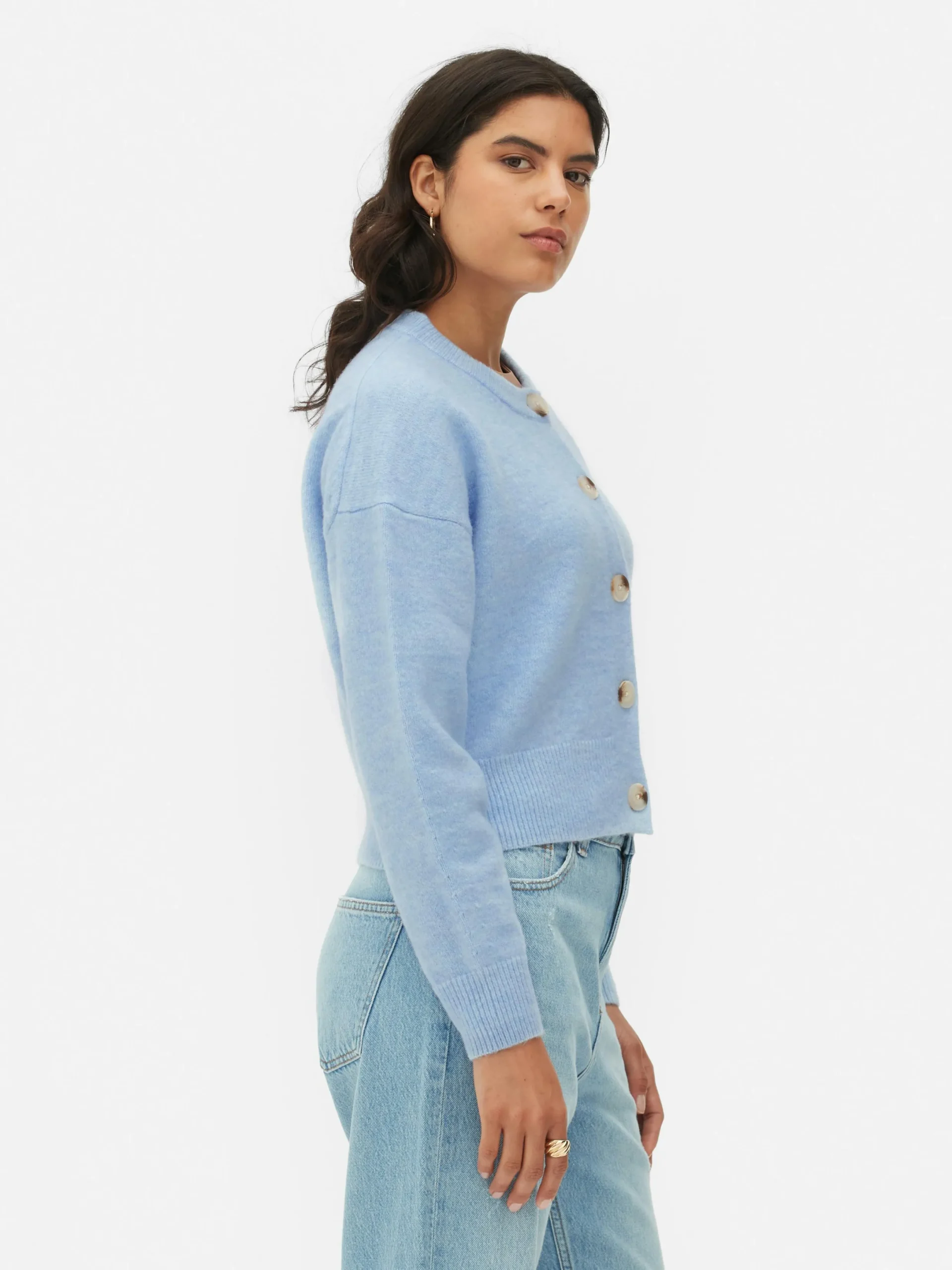 Pulls Et Gilets|Primark Gilet Boutonné à Col Ras-du-cou Bleu clair