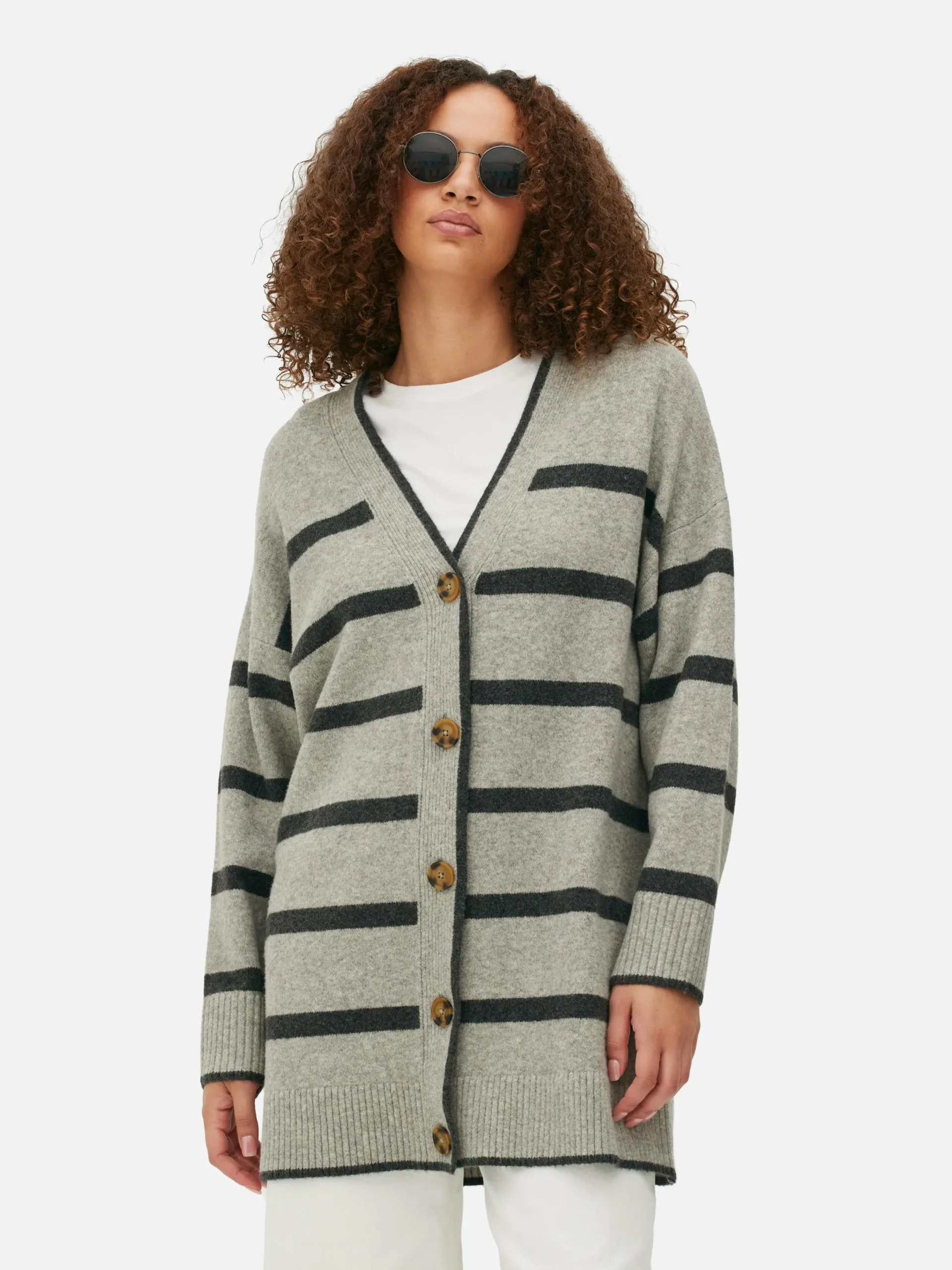 Pulls Et Gilets|Primark Gilet Long à Rayures Gris