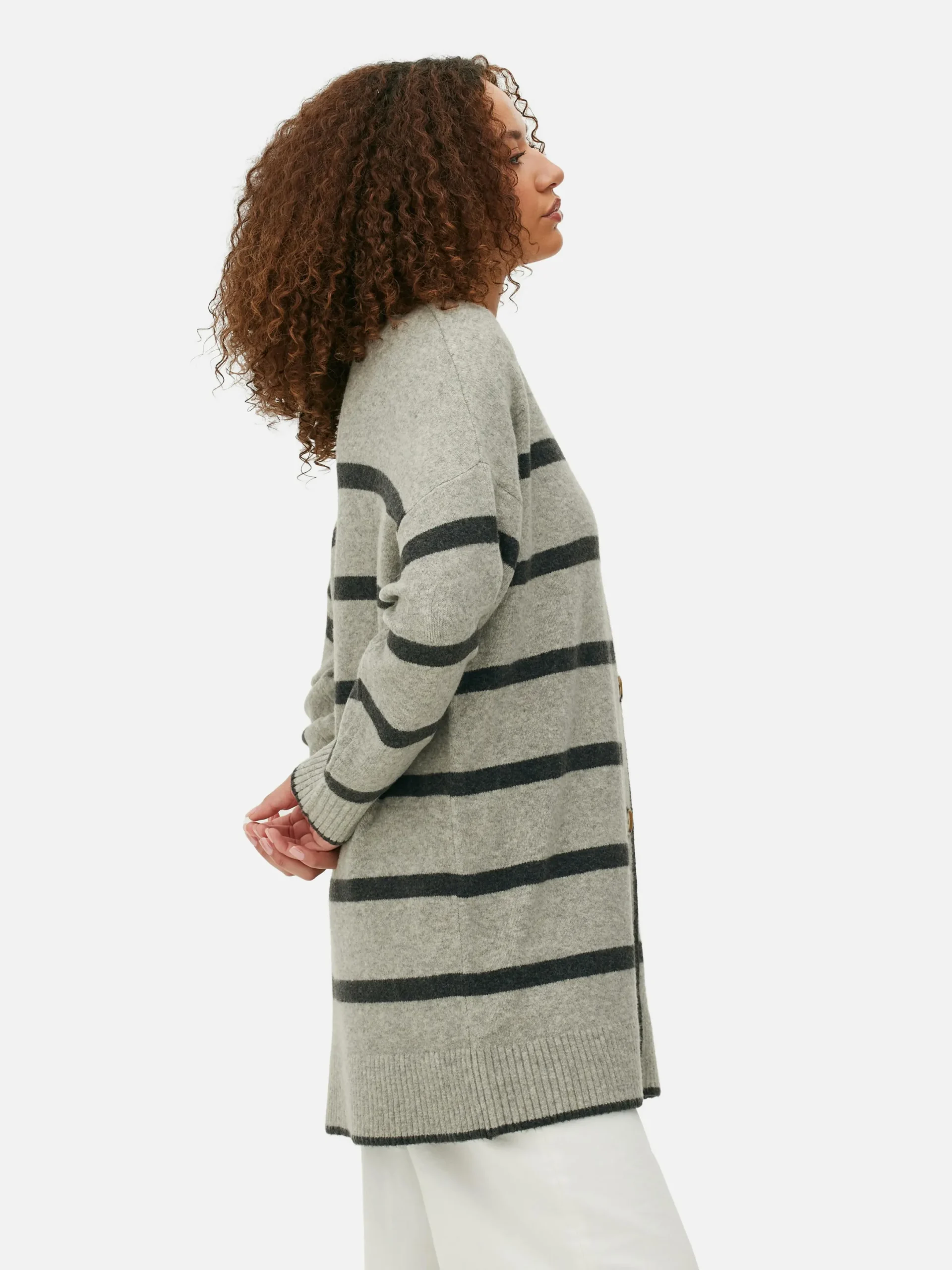Pulls Et Gilets|Primark Gilet Long à Rayures Gris