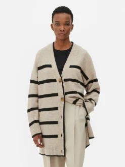 Pulls Et Gilets|Primark Gilet Long à Rayures Beige