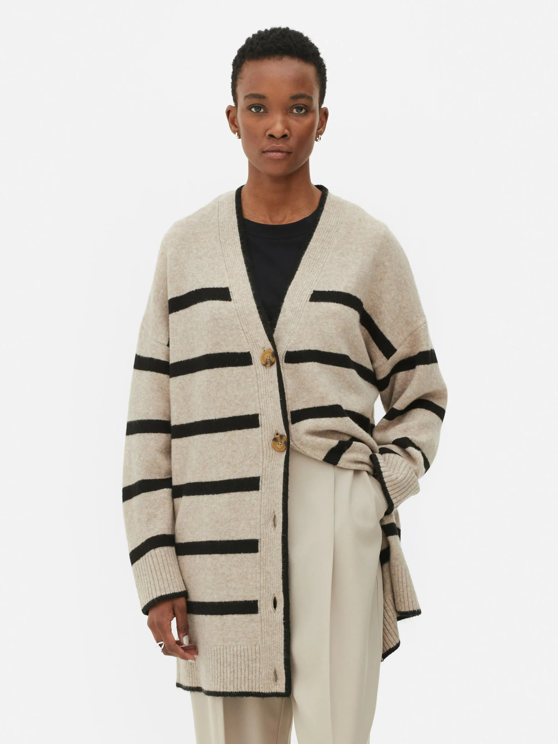 Pulls Et Gilets|Primark Gilet Long à Rayures Beige