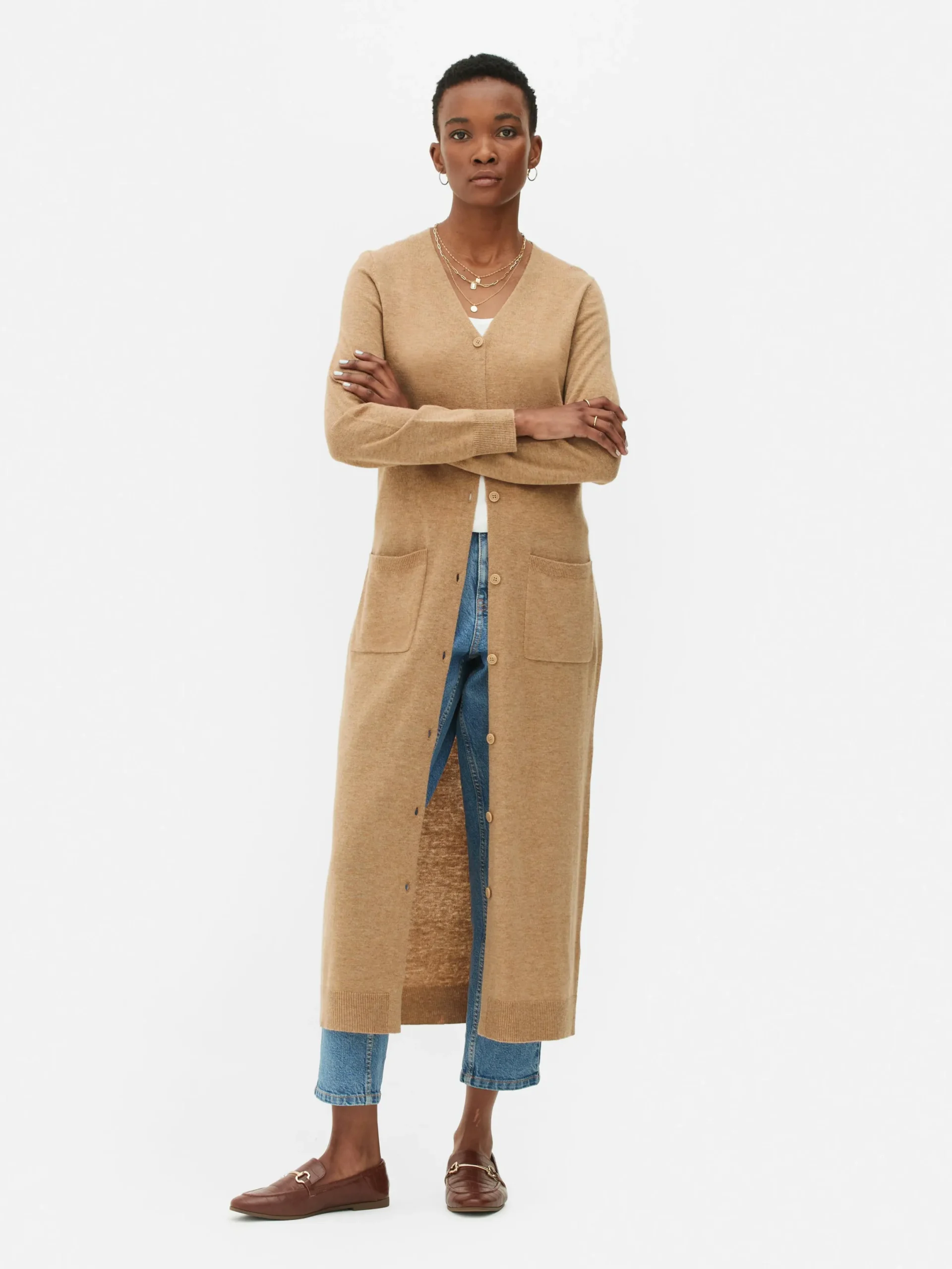 Pulls Et Gilets|Primark Gilet Long Boutonné Camel