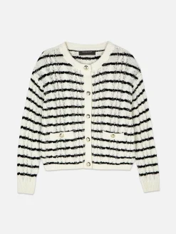 Pulls Et Gilets|Primark Gilet Rayé En Maille Torsadée Blanc/Noir