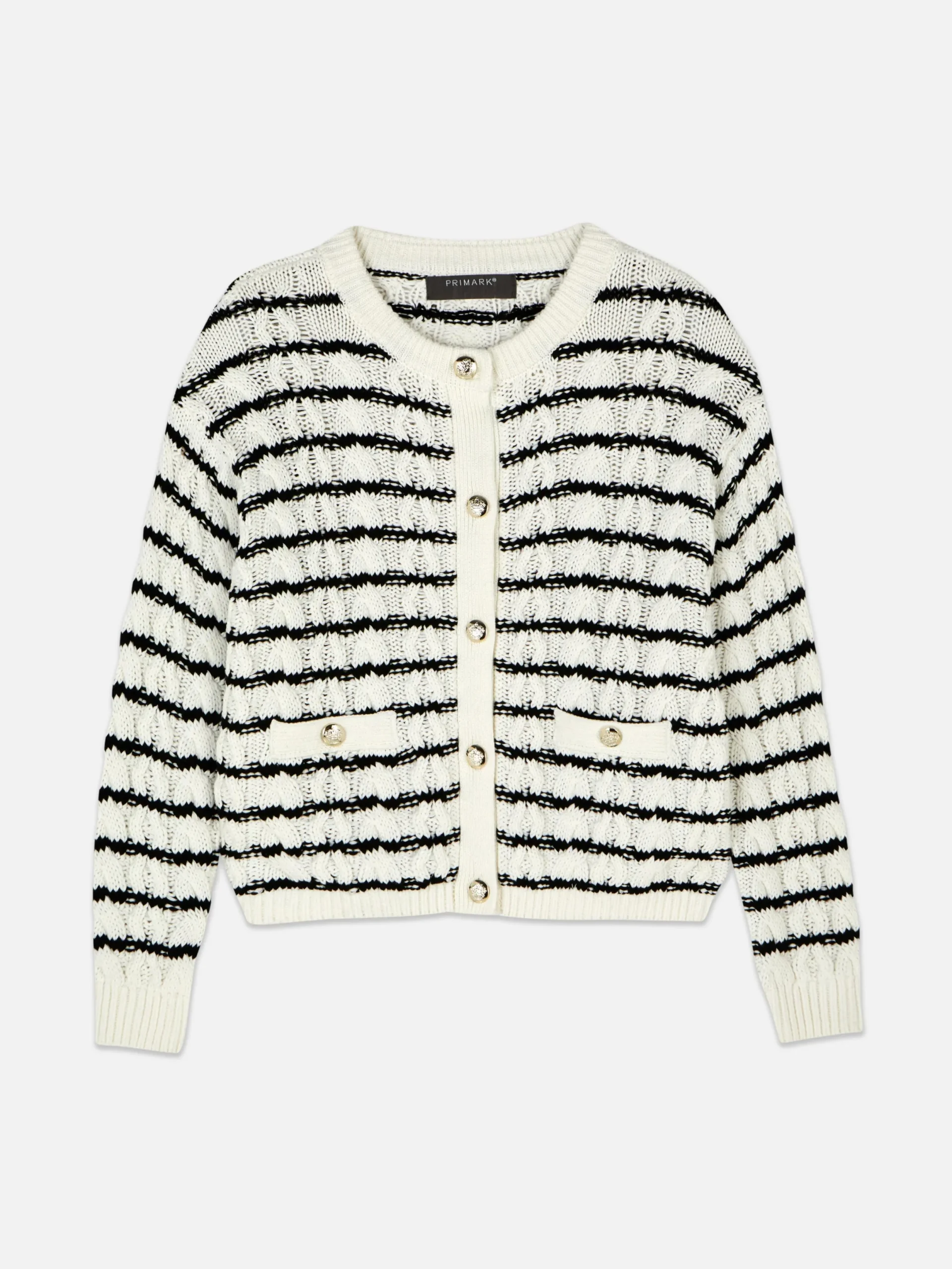 Pulls Et Gilets|Primark Gilet Rayé En Maille Torsadée Blanc/Noir