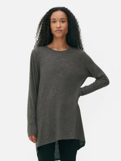 Hauts Et T-Shirts|Primark Haut à Manches Longues Et à Ourlet Arrondi Anthracite