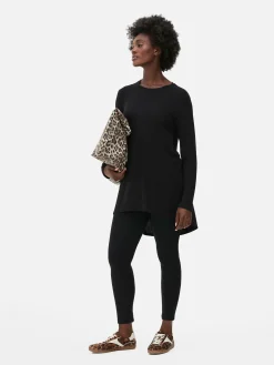 Hauts Et T-Shirts|Primark Haut à Manches Longues Et à Ourlet Arrondi Noir