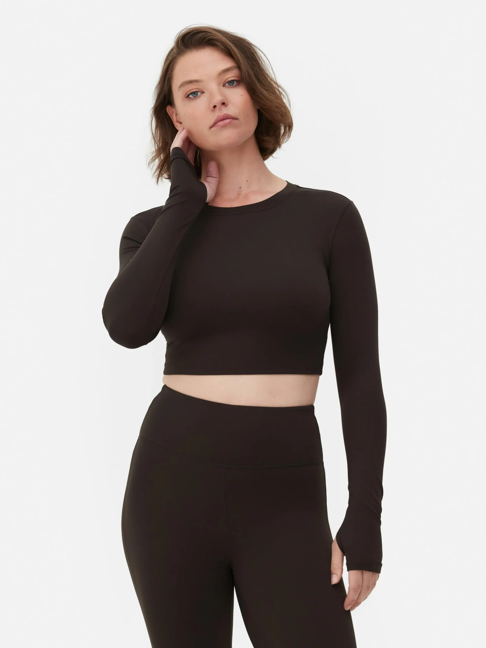 Vêtements De Sport|Primark Haut Court De Sport à Manches Longues En Tissu Ultra-doux Rita Ora Chocolat