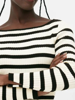 Pulls Et Gilets|Primark Haut Côtelé à Col Bateau Noir/Blanc