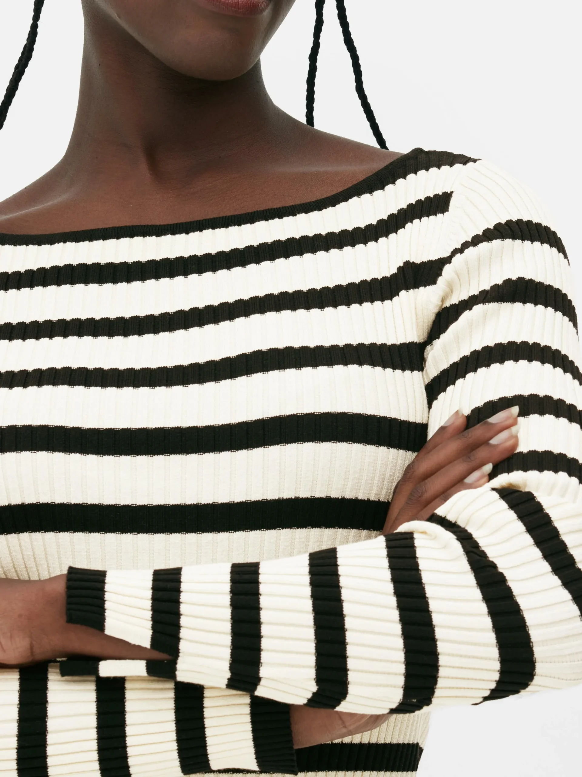 Pulls Et Gilets|Primark Haut Côtelé à Col Bateau Noir/Blanc
