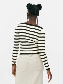 Pulls Et Gilets|Primark Haut Côtelé à Col Bateau Noir/Blanc