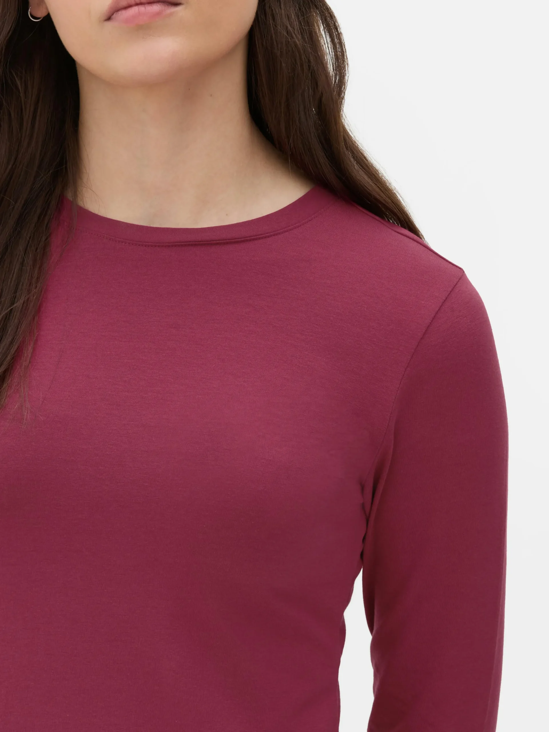 Hauts Et T-Shirts|Primark Haut En Jersey Stretch à Manches Longues Bordeaux