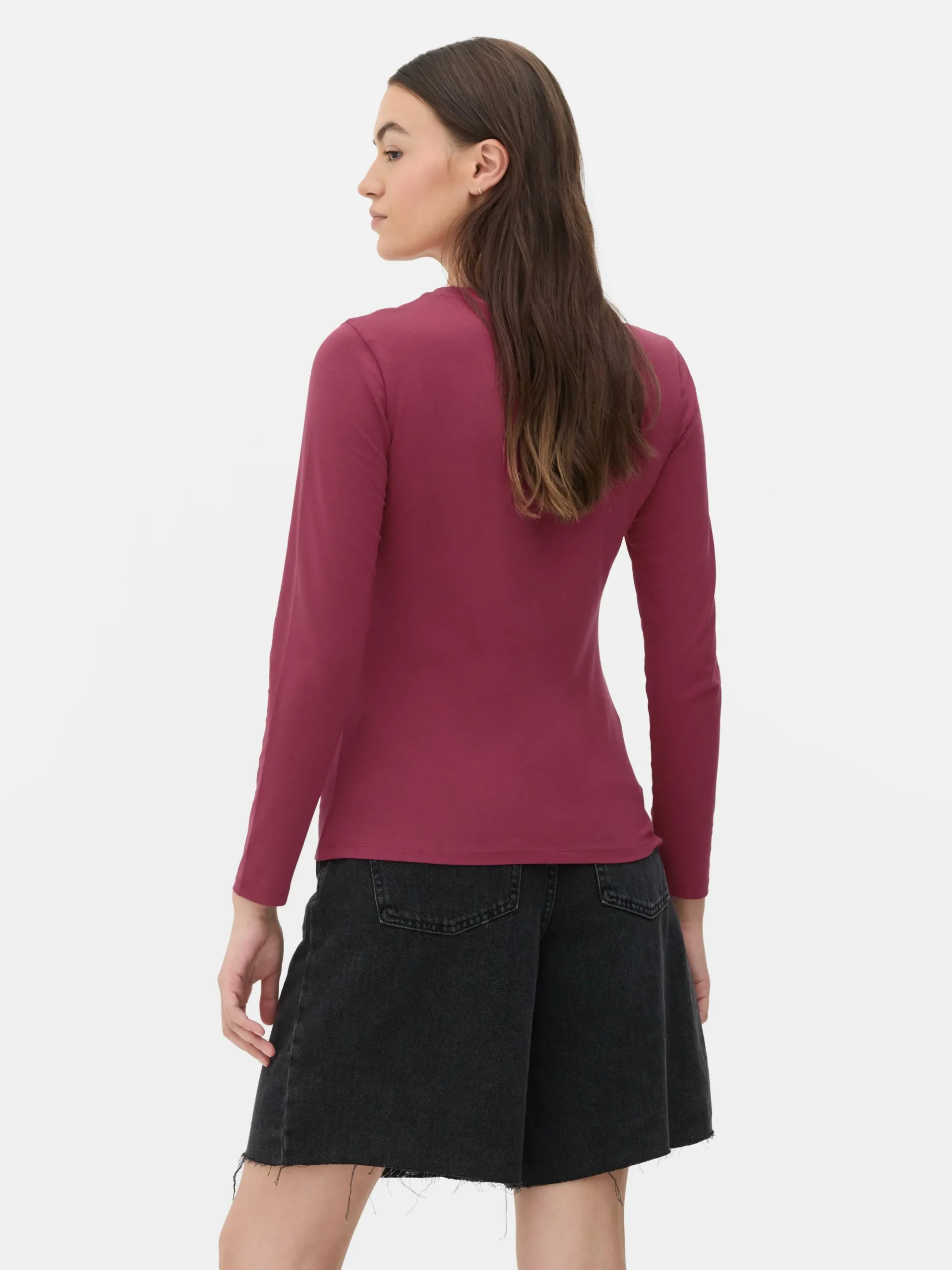 Hauts Et T-Shirts|Primark Haut En Jersey Stretch à Manches Longues Bordeaux