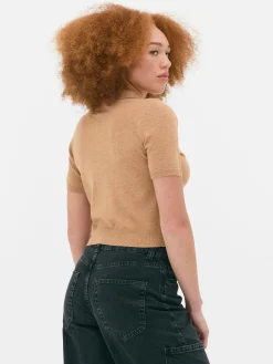 Pulls Et Gilets|Primark Haut En Maille Fine à Col Et Manches Courtes Camel