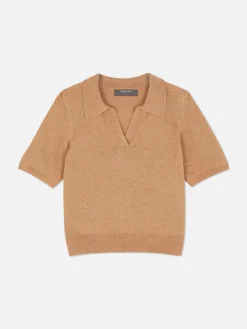 Pulls Et Gilets|Primark Haut En Maille Fine à Col Et Manches Courtes Camel