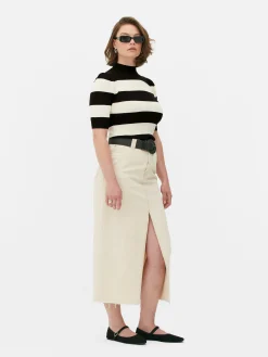 Pulls Et Gilets|Primark Haut Tricoté à Col Montant Et Manches Bouffantes Noir/Blanc