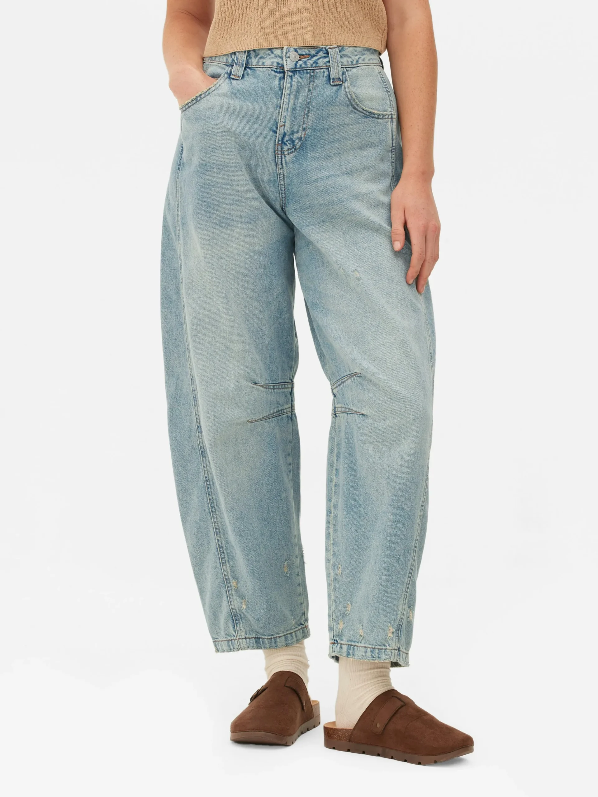 Denim|Jean|Primark Jean Barrel Effet Vieilli Bleu clair