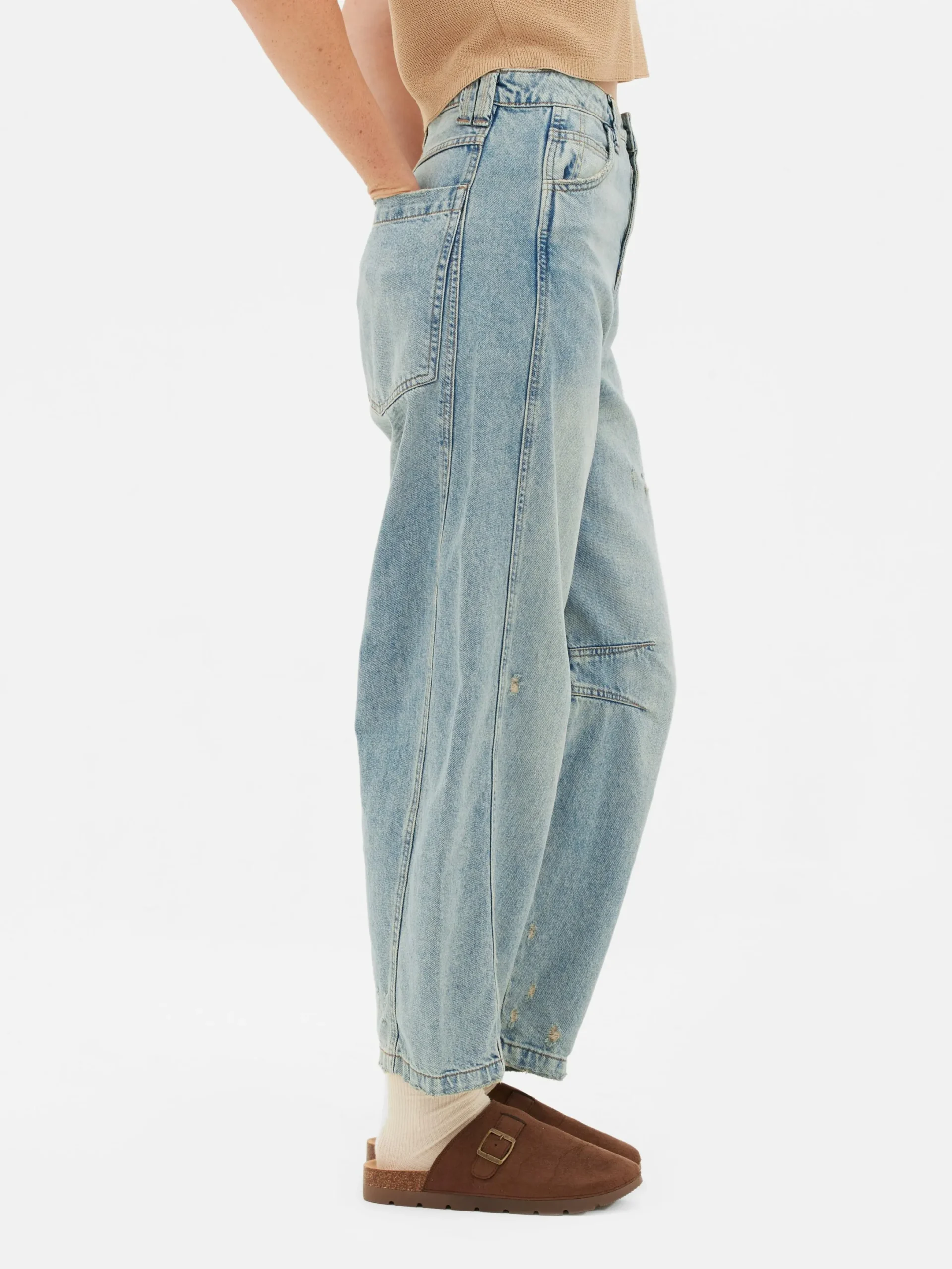 Denim|Jean|Primark Jean Barrel Effet Vieilli Bleu clair