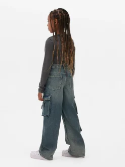 Jean|Primark Jean Cargo à Effet Vieilli Bleu