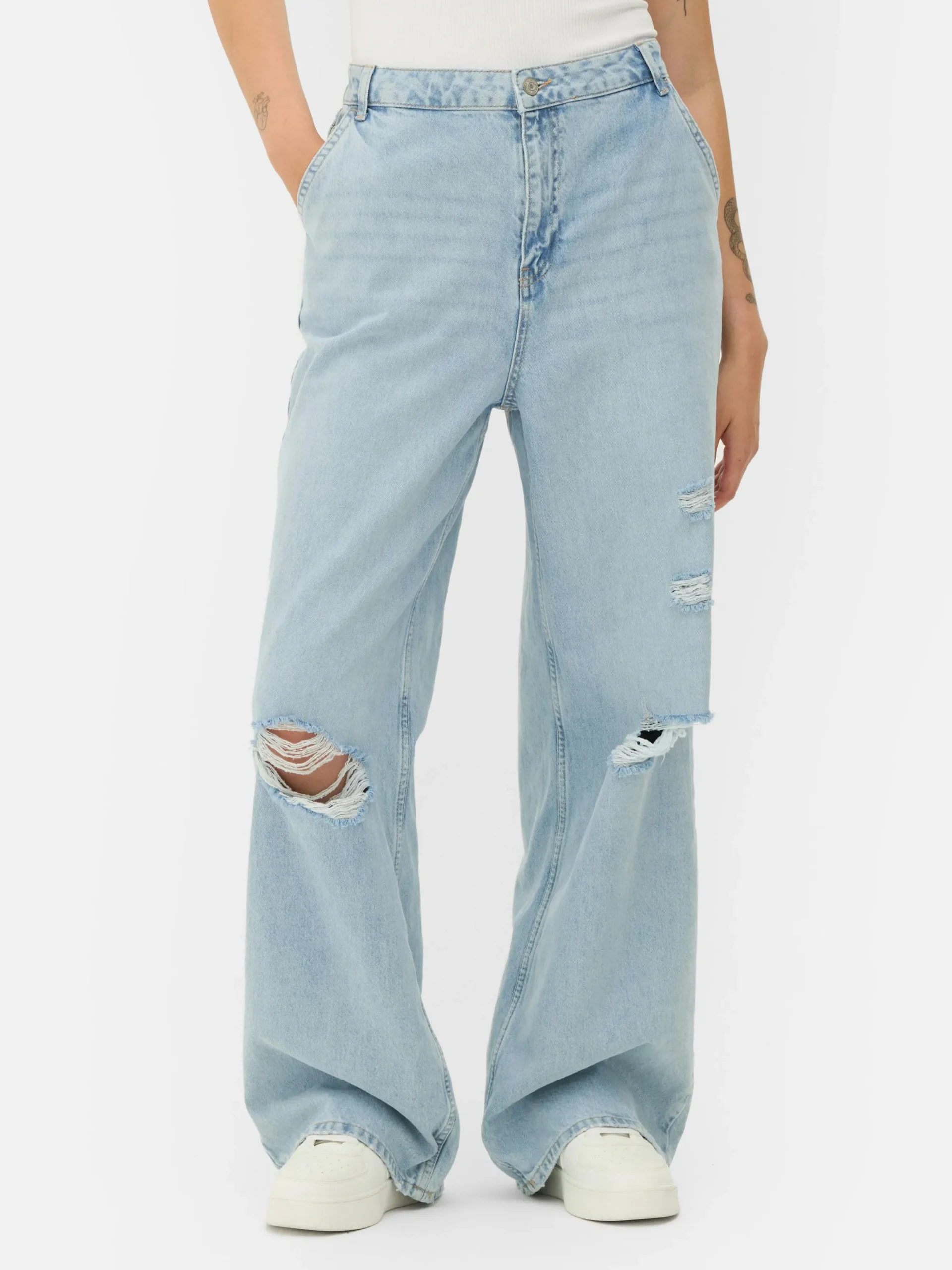 Denim|Jean|Primark Jean Denim Ample à Effet Vieilli Bleu clair