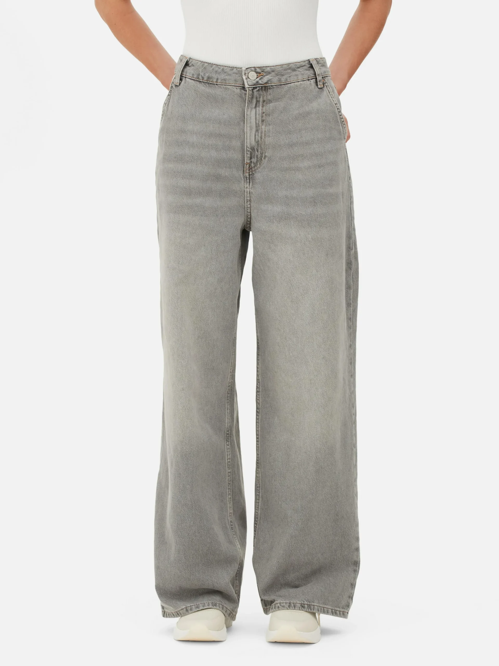 Denim|Jean|Primark Jean Denim Ample à Effet Vieilli Gris