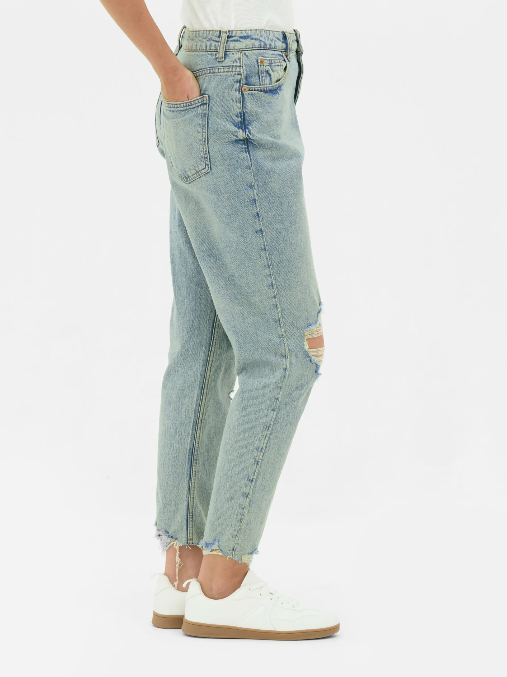 Denim|Jean|Primark Jean Mom En Denim Déchiré Bleu clair