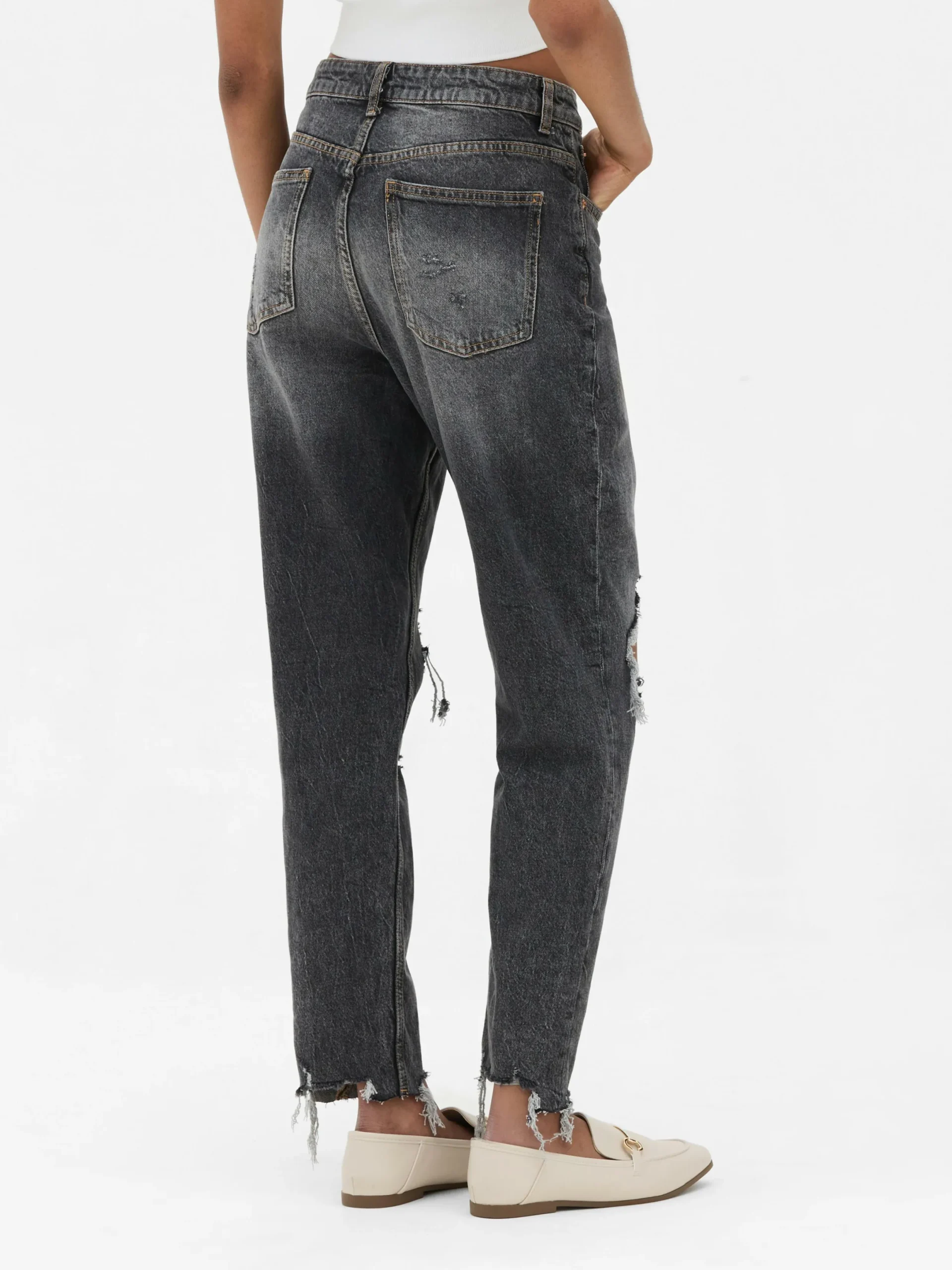 Jean|Denim|Primark Jean Mom En Denim Déchiré Noir
