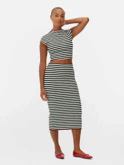 Vêtements Gothiques|Tout Halloween|Primark Jupe Mi-longue à Rayures Beetlejuice X Colleen Atwood à Coordonner Noir/Blanc