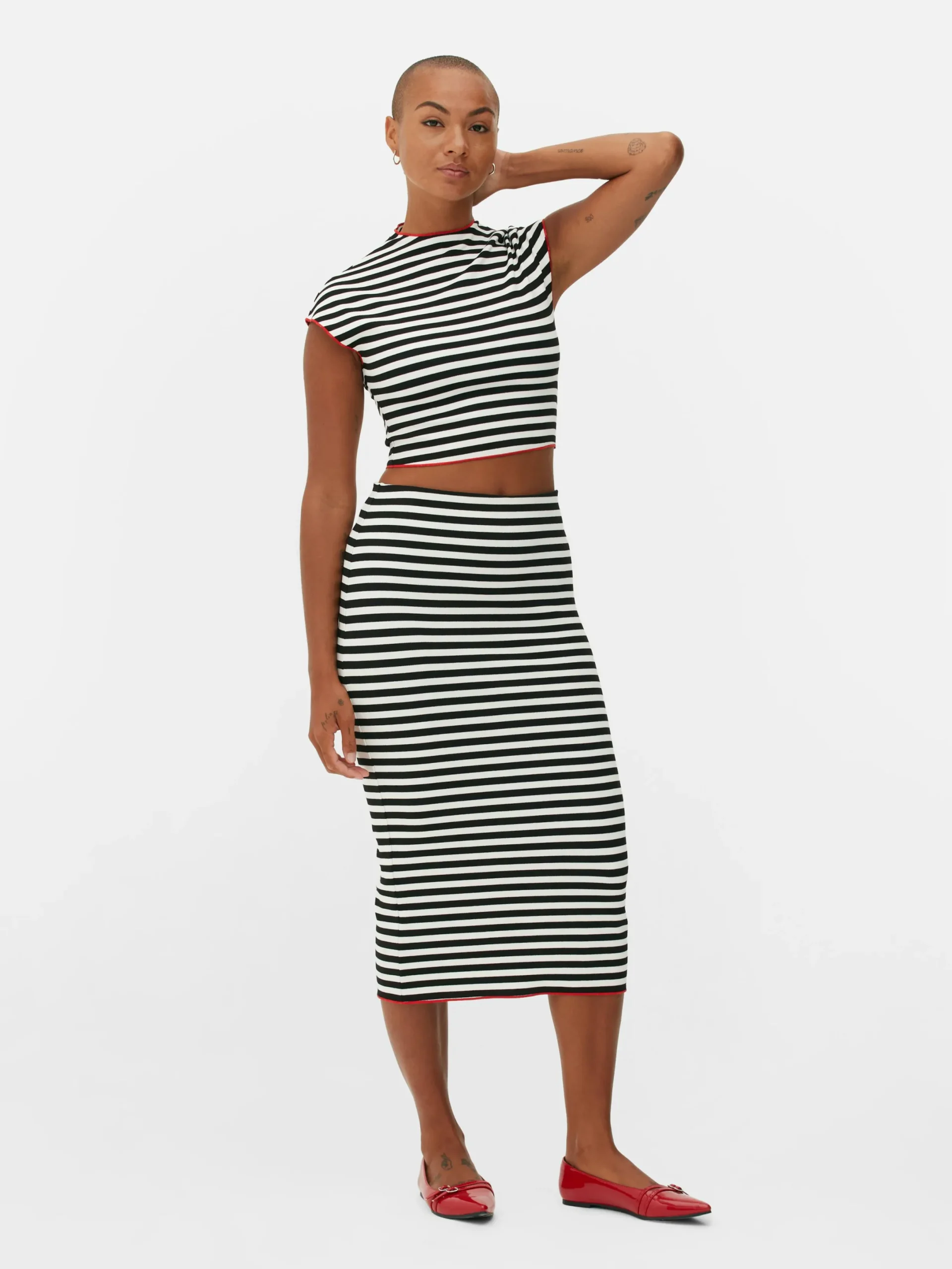 Vêtements Gothiques|Tout Halloween|Primark Jupe Mi-longue à Rayures Beetlejuice X Colleen Atwood à Coordonner Noir/Blanc