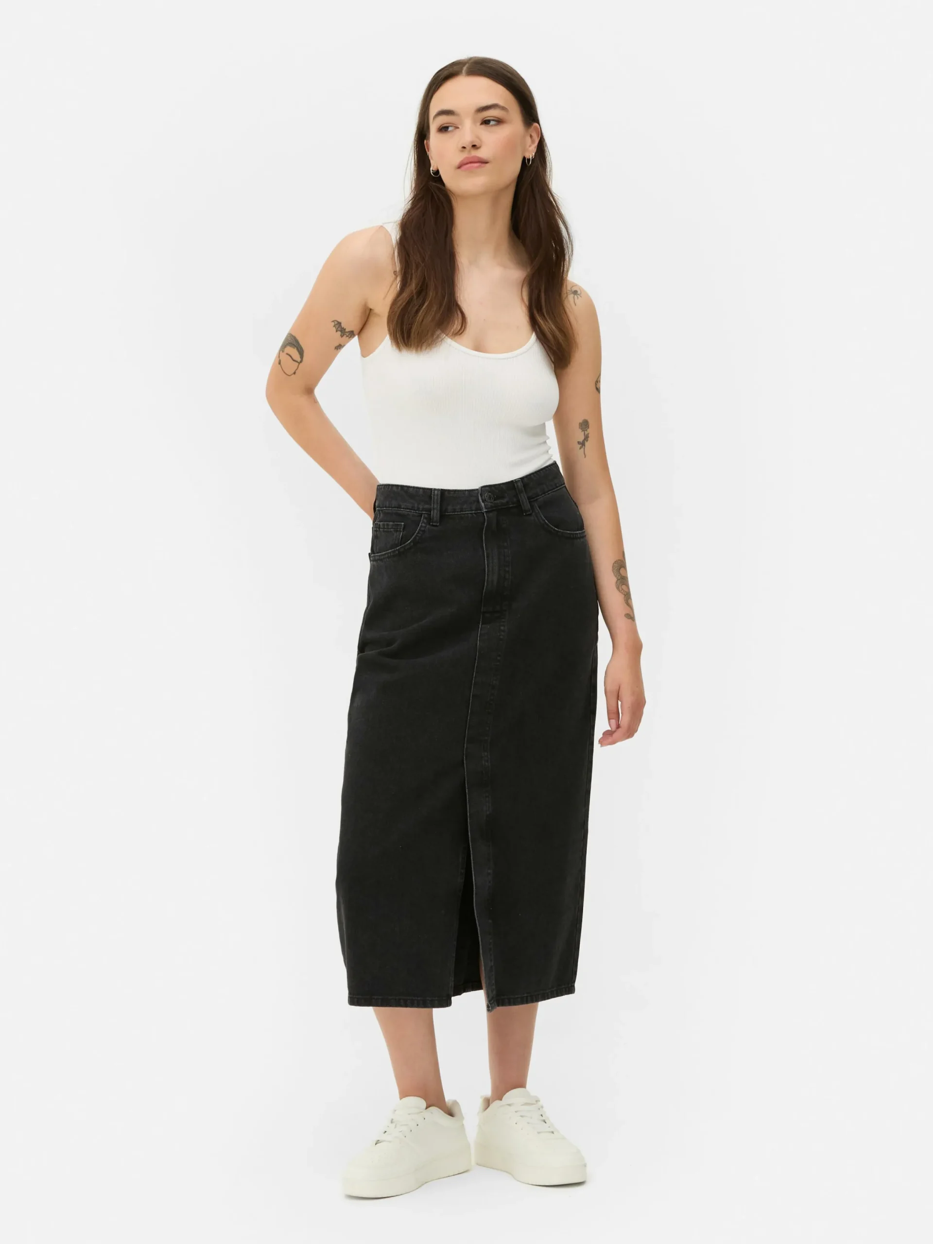 Jupes|Denim|Primark Jupe Mi-longue En Jean Noir discret