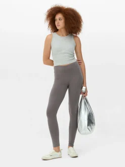 Pantalons Et Leggings|Primark Legging Taille Haute En Jersey Anthracite