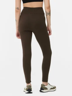 Pantalons Et Leggings|Primark Legging Taille Haute En Jersey Marron foncé